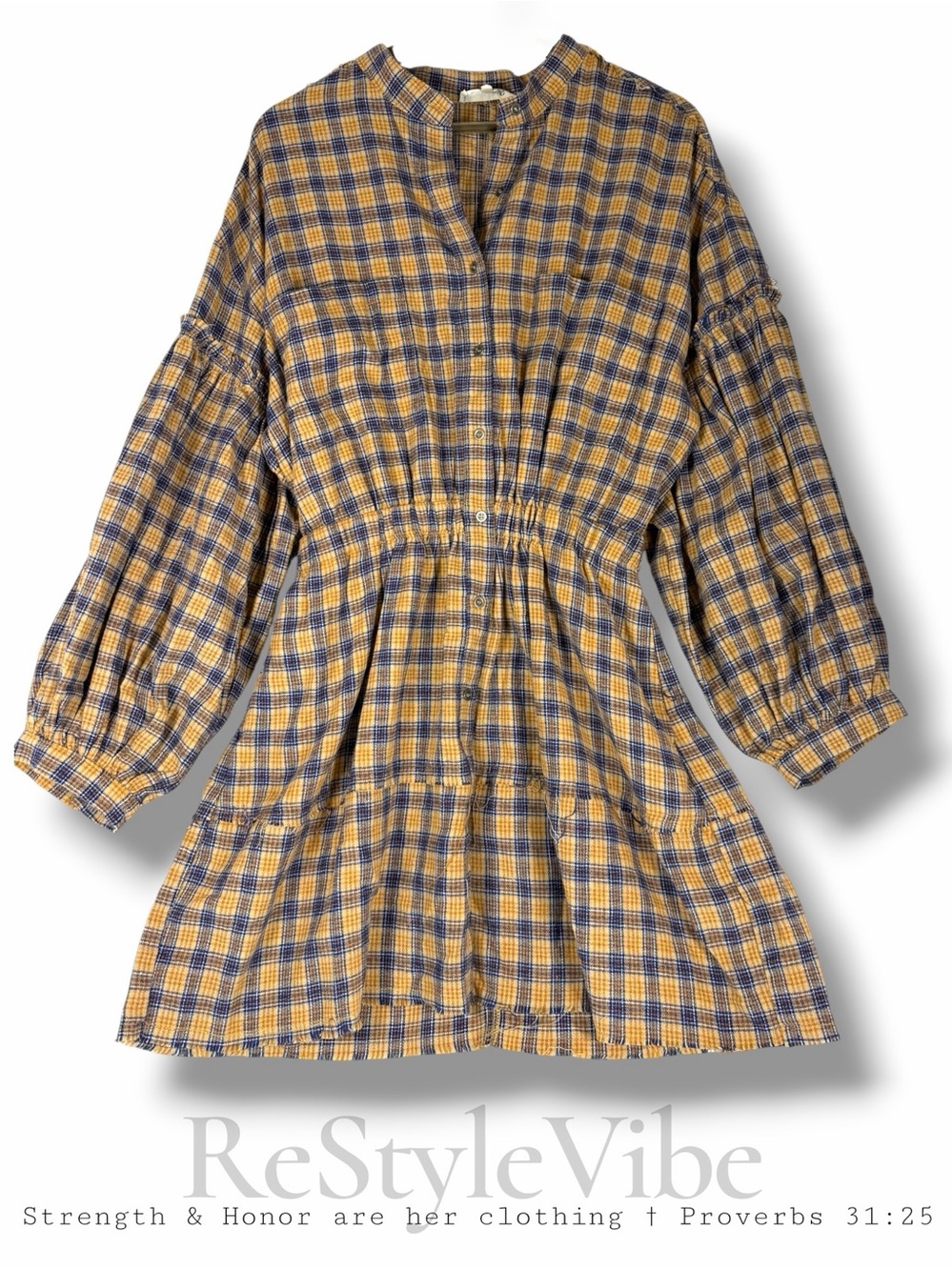 PEACH LOVE CALIFORNIA Womens Size L Dress Flannel Plaid Pockets Boho Knee Length